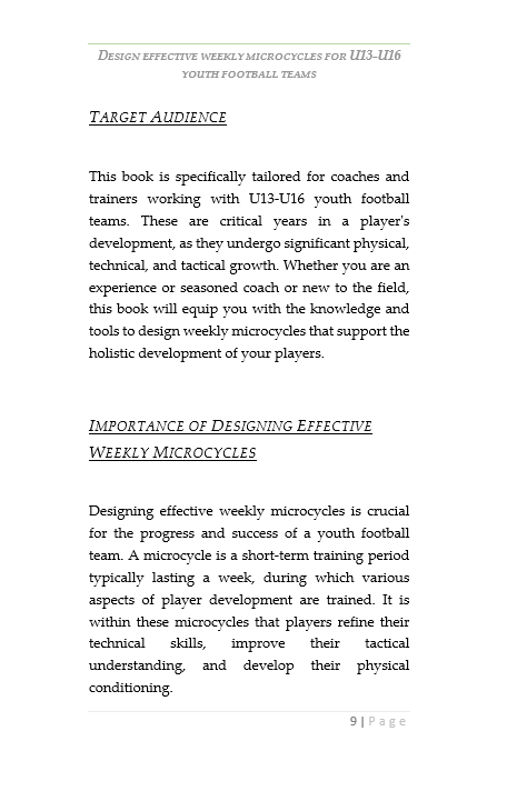 DESIGN EFFECTIVE WEEKLY MICROCYCLES FOR U13-U16 YOUTH FOOTBALL TEAMS