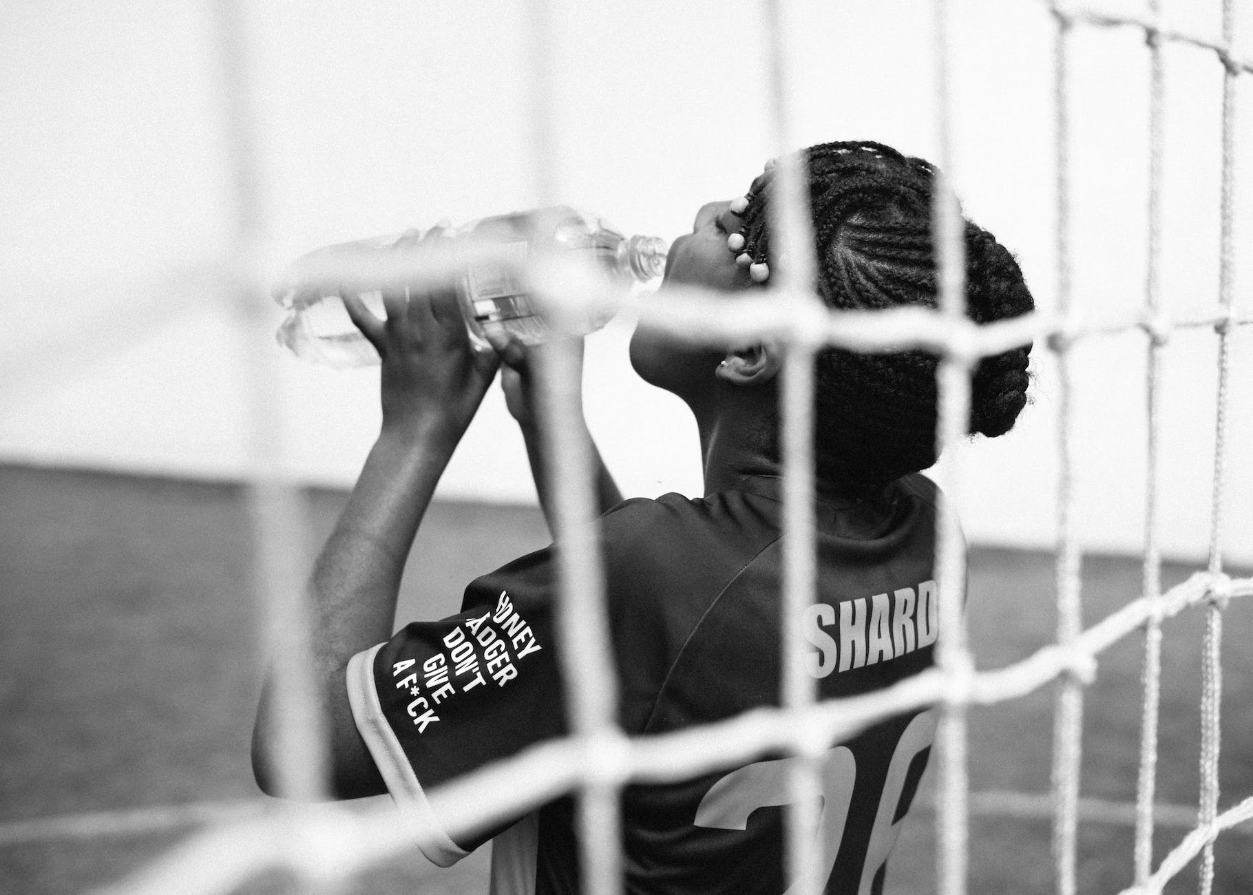 drinking water during football training
